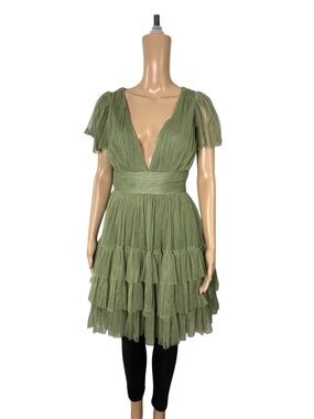 Lace & Beads Bridesmaid Olive Green Ruffled V-Neck Dress NWT